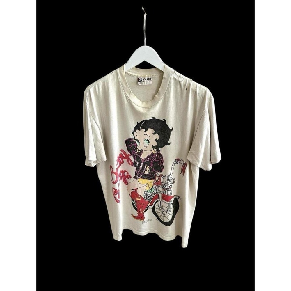 1994 Betty Boop Rockabilly Tshirt Sz Large Distressed Thrashed Signet Tag Cream